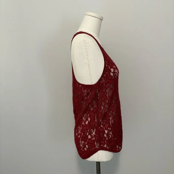 Aritzia Wilfred Dark Red Sheer Lace Tank Top - Picture 5 of 10